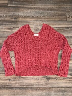 Altar'd State Coral-Red Chunky Knit Scoop Neck Sweater